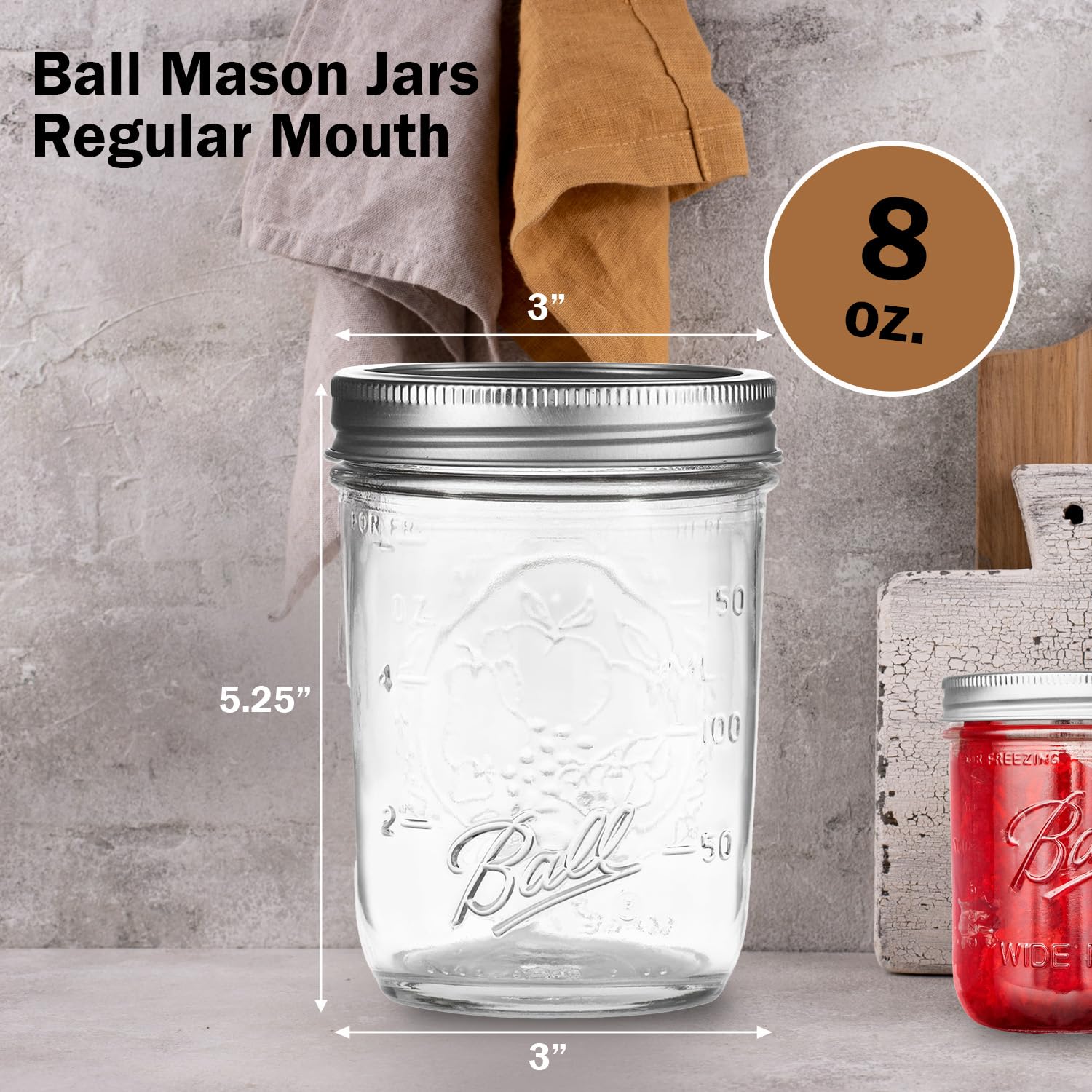 Amazon.com: Ball Regular Mouth Mason Jars 8 oz. (12 Pack) - Half